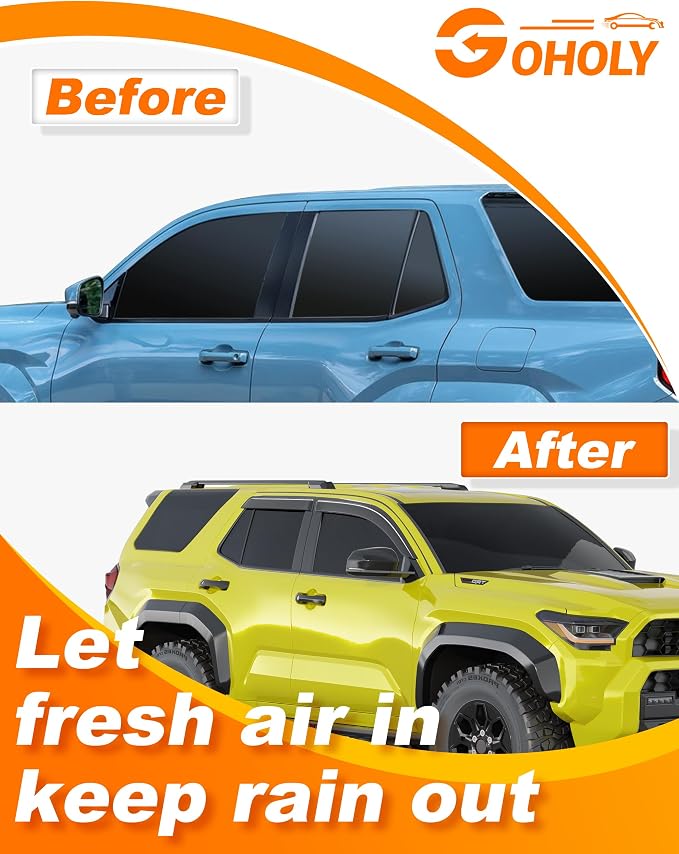 Extra-Thick Window Rain Guard for Toyota 4Runner 2025 2026 Rain Guards Tape-on Side Window Visors Low Profile Vent Visor Window Deflectors Vent Shades Car Accessories