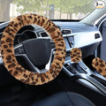 Fuzzy Car Steering Wheel Cover, Universal Fit Fur Auto Wheel Cover & Handbrake Cover & Gear Shift Cover Set, Anti-Slip Leopard Warm Fluffy Vehicle Wheel Protector Car Accessories for Men Women
