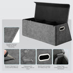 Car Trunk Organizer for SUV and Sedan, Trapezoidal-Grey, 29.5 in | Tailored for Rear Seats, Silky Crosshatch Vegan Leather, XL, Magnetic Lid, Collapsible & Adjustable, Water‑Dust Resist