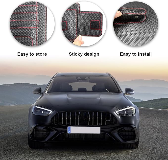 Small Leather Car Sun Visor Organizer, Multifunctional Auto Visor Document Holder with Sunglasses Clip, Universal Car Interior Organizer for Driving License, Card, Pen (Black&Red)