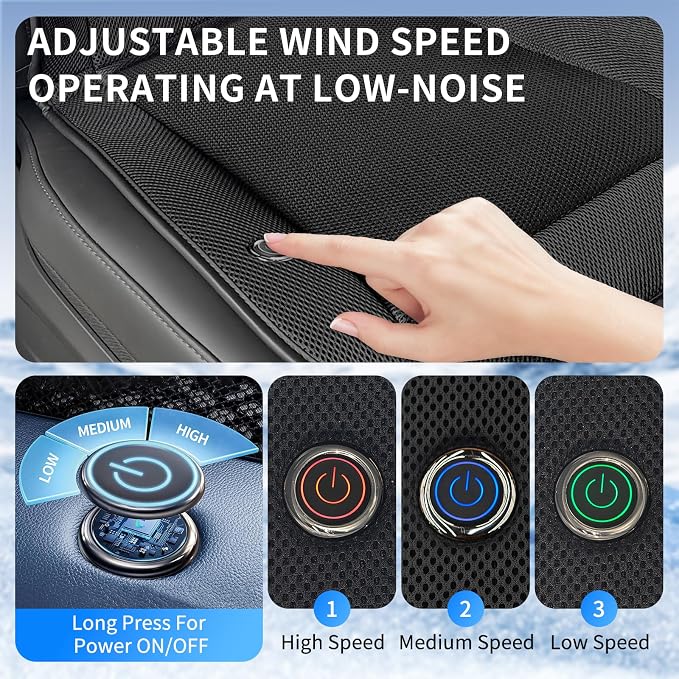 Cooling Car Seat Pad with Fan, 12V-24V Ventilated Car Seat Cushion, Breathable 3D Mesh Seat Cooler, 3-Speed Airflow Adjustment, Universal Fit for Cars, Trucks, SUVs - Ideal for Summer Driving