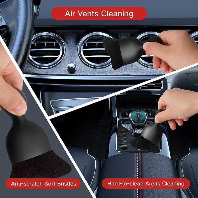 7pcs Windshield Cleaner Tool Car Window Cleaning Wash Kit with 4 Reusable Microfiber Pads 1 Spray Bottle and Extendable Handle Auto Glass Wiper Kit, Red