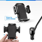3-in-1 Cigarette Lighter Car Mount + Voltage Detector (Not for Center Console & Window), Dual USB 3.1A Charger with Adjust Gooseneck & 360° Rotating Car Mount Cradle for 1.7-3.7inch Width Phones