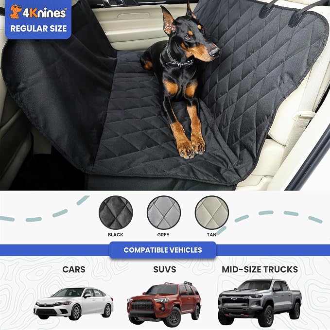 Dog Backseat Cover with Hammock for Cars, SUVs, and Trucks – Waterproof Layers, Nonslip Seat Protector, Durable Nylon Clips, K9 Shield with Heavy Duty Thread, (Regular, Black)