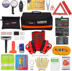 Roadside Emergency Car Kit with Jumper Cables, Auto Vehicle Safety Road Side Assistance Kit Essentials, Winter Car Kit for Women and Men, with Mini Car Tool Set, Dial Tire Pressure Gauge