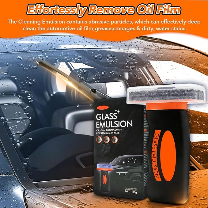 Glass Emulsion Cleaner Oil Film Cleaning Brush, Removes Oil Film & Smudges, Anti-Rain & Anti-Fog, Windshield Cleaner for Clear Driving Visibility