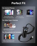 iPhone 17e USBC Car Charger with Built-in 3ft Coiled Cable Fast Charging | USB C Car Adapter for iPhone 17 16 15 Pro Max, Samsung S26 S25 Ultra Retractable Cord Type C Cigarette Lighter Adapter