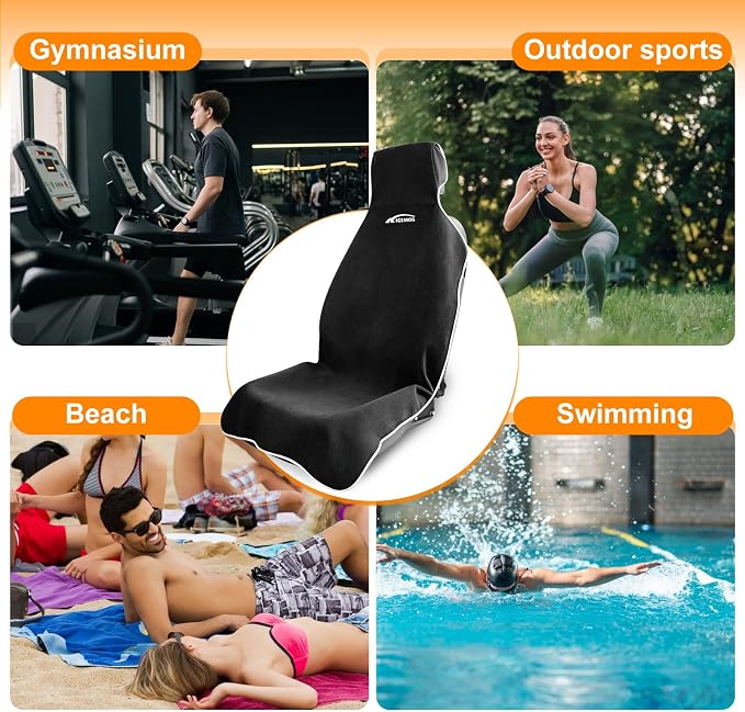 2 Pack Towel Car Seat Covers, Waterproof Washable Front Seat Protectors with Soft Terry Cloth, Non-Slip Backing, Universal Fit for Cars SUVs Trucks,Gym,Beach,Pets, Kids,Road Trips (Black)