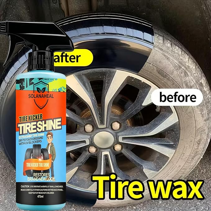 Tire Kicker Tire Shine Spray, Dry-to-Touch Tire Dressing with UV Blockers, High Gloss Tire Shine Kit with Applicator Sponge & Gloves, for Cars, Trucks, SUVs, Motorcycles & RVs