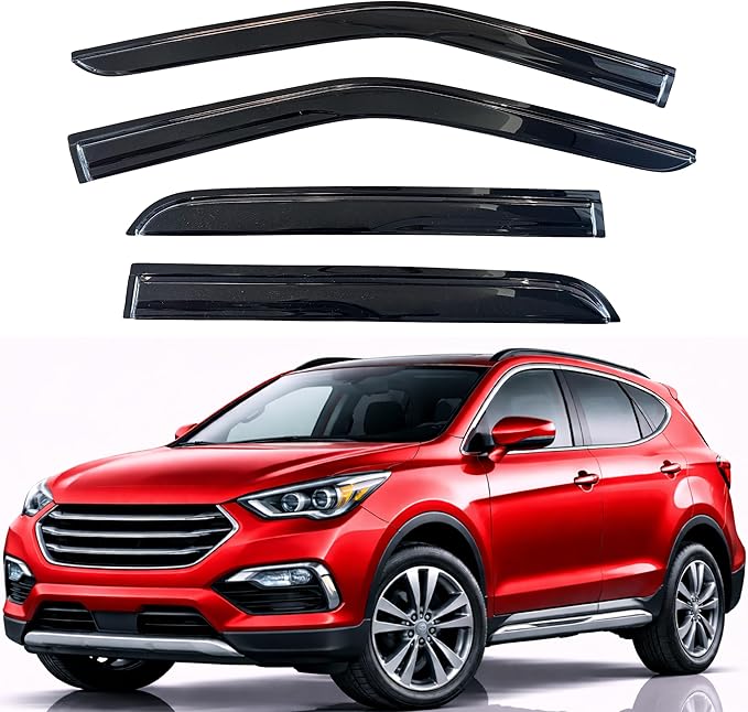 KPY Rain Guards Fit for 2013-2018 Hyundai Santa Fe, Out-Channel Window Visors Vent Wind Deflectors 4PC, Car Accessories for 13-18 Santa Fe (Excludes XL Model)
