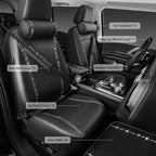 14 PCS Bling Diamond Car Accessories Set for Women, Leather Seat Covers Front Seats Sparkly Rhinestone 15'' Steering Wheel Covers Shining Diamond Car Floor Mats Cute Interior Sets, Silver