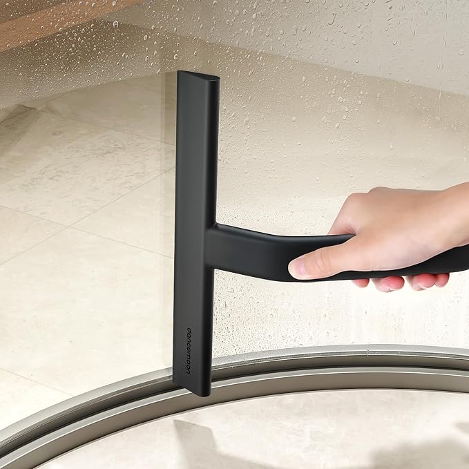 JustHang Shower Squeegee for Glass Doors, All-One-Piece Award-Winning Silicone Squeegee with Built-in Hook for Bathroom, Window, Mirror, Tile Wall,Car, Streak-Free Cleaner Tool,10-Inch Black