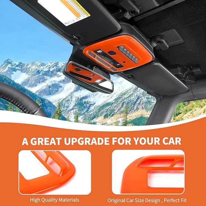 for Bronco Front Reading Light Panel Trim Cover Compatible with 2021-2025 Ford Bronco Interior Accessories 2-Door 4-Door, Orange (with AUX Switches)