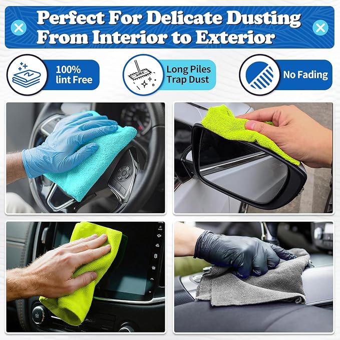 Microfiber Cleaning Cloth, Shop Towels Bulk, 24 Pack Microfiber Towels for Cars, All-Purpose Absorbent Cleaning Rags, Dust Cloth for Automotive, Mechanic, Garage, Bar, 12 x 11 inch
