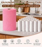 KitchLife Microfiber Cleaning Cloth Roll, 100 Pack - Tear-Away Microfiber Paper Towels, Lint-Free, Reusable, Washable for Kitchen, Car, Dishes, and Sensitive Surfaces (Pink)