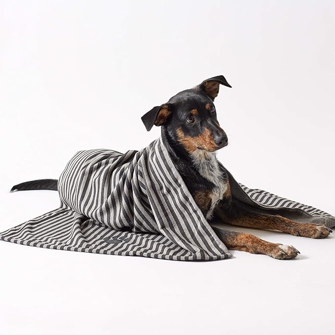 Pet Grooming Towel Collection Absorbent Microfiber X-Large, 41x23.5", Striped Black