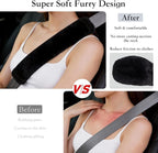 2-Pack Soft Furry Universal Seatbelt Cover – Shoulder Pad for Car Truck SUV Airplane Bus – Relieves Neck & Shoulder Pressure – Fits Backpack, Camera Bag, Laptop Bag Straps (10.5 Inch, Black)