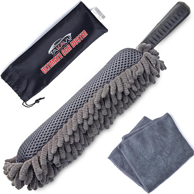 Car Duster Interior, Double-Sided Microfiber, Comfort Handle | Lint & Scratch-Free Cleaning for Trucks, RVs & Vehicles, Includes Microfiber Towel & Storage Bag, Soft