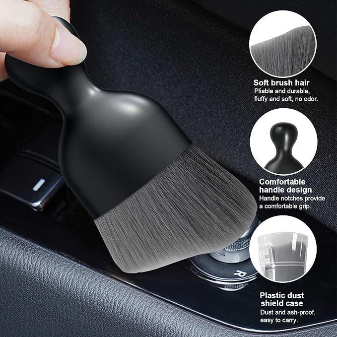 2 PCS Car Detailing Brush, Curved Soft Bristles Auto Removal Dust Collectors, Universal Vehicle Dashboard, Air Conditioner Vents etc Interior Cleaning Tool Accessories (Gray)