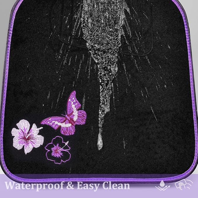 Embroidery Butterfly and Flower Car Floor Mats, Purple Car Floor Mats, Universal Fit 95% Automotive,SUVS,Sedan,Vans,for Women,Girly,Set of 4(Black with Purple)
