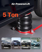 Air Jack, 5 Ton/11023 lbs Triple Bag Air Jack, Airbag with Six Steel Pipes, Lift Up to 18.3 inch/464 mm, 4-10 s Fast Lifting Pneumatic with Adjustable Long Handle for Cars, SUVs, Pickup Trucks