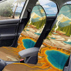 2 Pack Car Seat Towel Covers, Sweat Protector for Front Seats, Premium Thickened Microfiber with Tribal Sea Turtle, Breathable & Quick Dry, Slip-on Headrest Pocket for Gym, Beach, Running, Hot Spring
