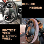 Large Size Bling Comfy Steering Wheel Cover with Jumbo Crystal Rhinestones, Anti-Slip Diamond Leather, 15.5-15.75 Inch (Pink)