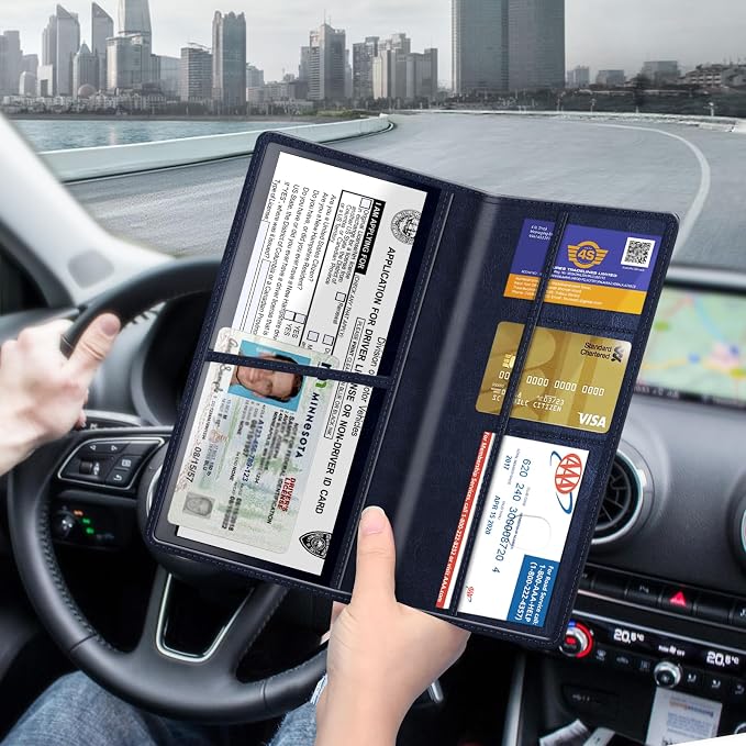 Car Registration and Insurance Card Holder, Vehicle Glove Box Card Organizer Wallet Automobile Accessories for License