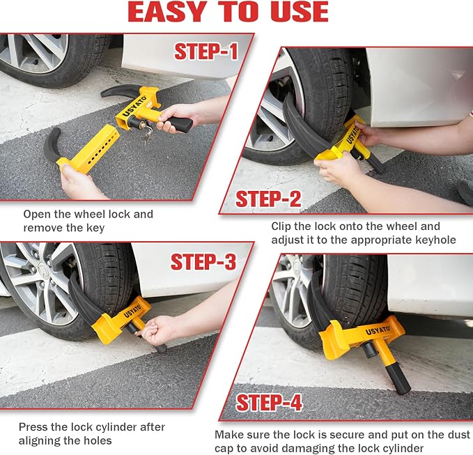 2Pcs Universal Heavy Duty Wheel Lock-Anti Theft Trailer Lock & Car Boot, Adjustable Security Tire 11.4" for Trailers, Cars, Golf Cart, ATV, SUV, RV, Boat, Camper, Motorcycle,6 Keys,Yellow+Black