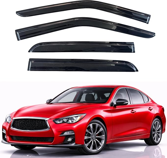 KPY Rain Guards Fit for 2014-2022 Infiniti Q50, Out-Channel Window Visors Vent Wind Deflectors 4PC, Car Accessories for 14-22 Infiniti Q50