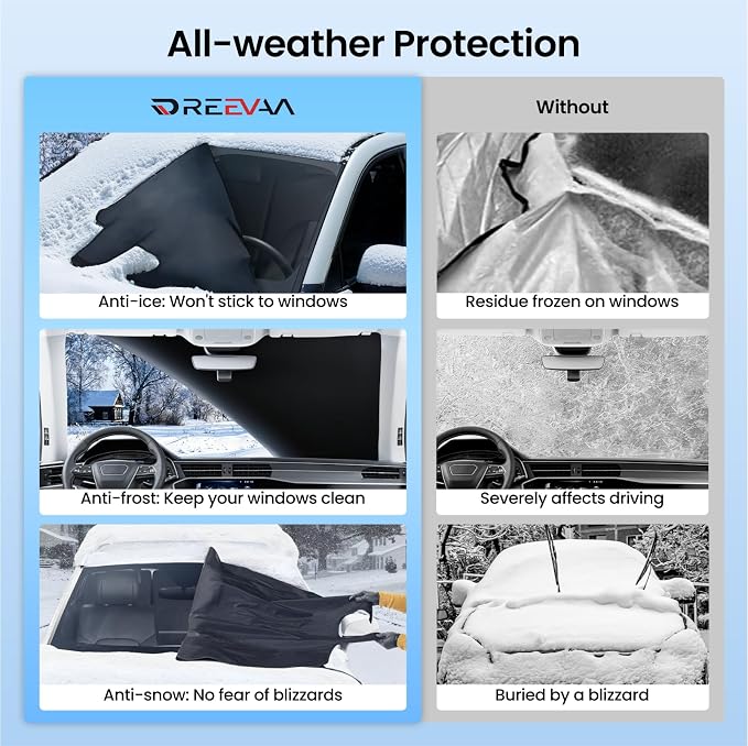 Upgraded Car Windshield Cover for Ice & Snow [All-Weather Protection] Magnetic Fit Weatherproof Frost Cover, Car Winter Accessories, Fit for Trucks, Full-Size SUVs