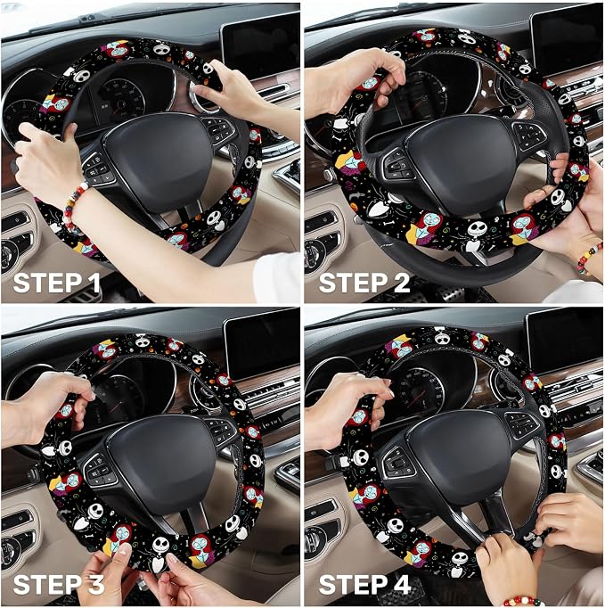 Nightmare Couple Steering Wheel Cover, Non Slip Polyester Car Wheel Protector for Car SUV Truck, Universal 15 Inch