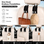 2Pcs Wide Car Headrest Hooks for Purses and Bags, 2026 Upgraded 0.98” Wide Opening for Thick Bag Handles, Premium Leather Car Seat Hanger with Dual Metal Hooks, WideFit Black