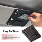 Car Sun Visor Organizer, Premium Leather Sun Visor Sunglass Holder with Card Holders & Pen Clip Slot, Universal Car Interior Organizer for Driving License, Card, Pen (Black & Red)