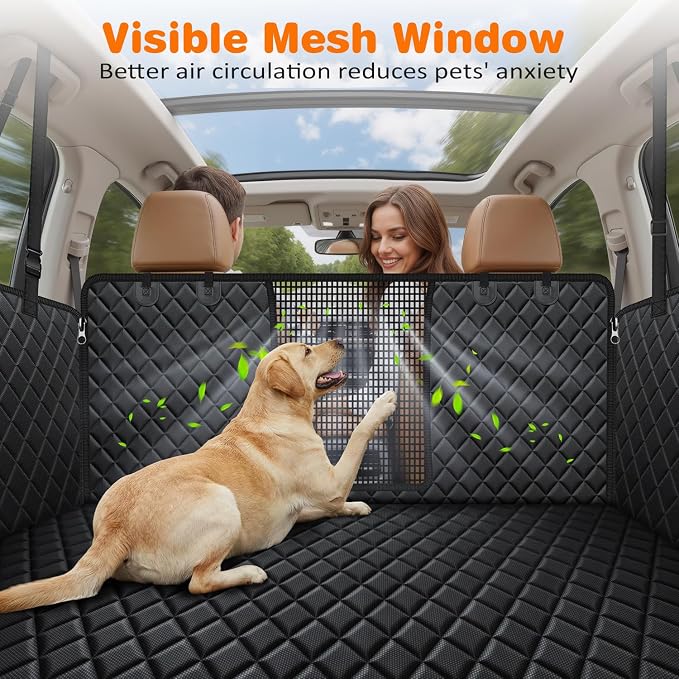 4 in 1 Dog Car Seat Cover for Back Seat, Waterproof Dog Hammock with Mesh Window and Side Flap Pet Car Seat Protector Dogs Backseat Cover for Full Size Trucks
