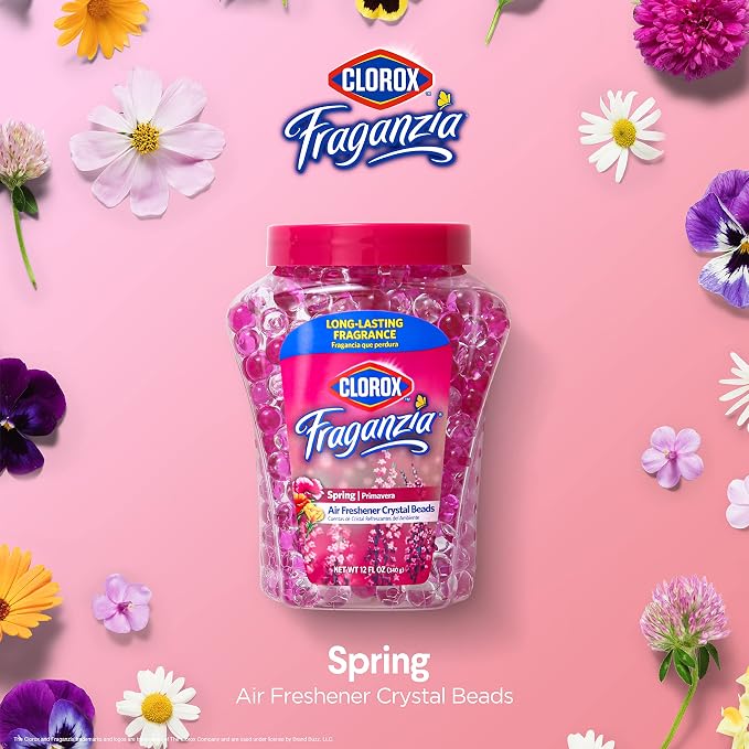 Fraganzia Crystal Beads Air Freshener Spring Scent Twin Pack Long Lasting Room Deodorizer Odor Eliminator Gel Beads Home Car or Office 2 Jars 24 FL OZ Total Passive No Setup Required