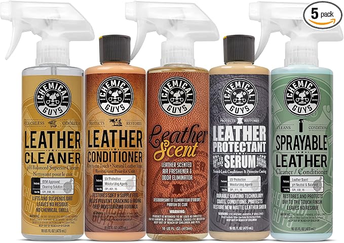 HOL_113 Leather Lovers Kit for Leather Car Interiors, Furniture, Apparel, Shoes, Sneakers, Boots (Works on Natural, Synthetic, Pleather, Faux Leather and More) (5 Items), 16 oz, Black