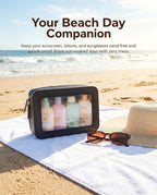 Clear Beach Makeup Bags, TSA Approved Toiletry Bag with Zipper, Clear Makeup Organizer Fit Carry-on Travel Car Accessories Essentials,Portable Travel Small Pouch for Women Men (Black)