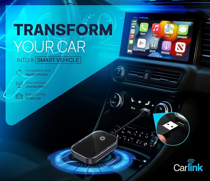 Wireless CarPlay & Android Auto Adapter for iPhone & Android - USB-C, No Latency, Seamless Multi-User Connection (iOS 10+, Bluetooth Car Stereo Support)