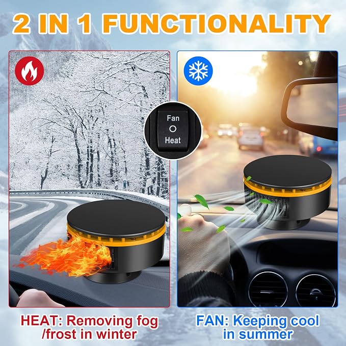 3 Pcs Portable Car Heater 12v Vehicle Heaters 2 in 1 150w Plug in Cigarette Lighter Windscreen Defogger Defroster 360° Fast Heating Cooling Fan Air Circulator for Winter Suv Rv(Yellow)