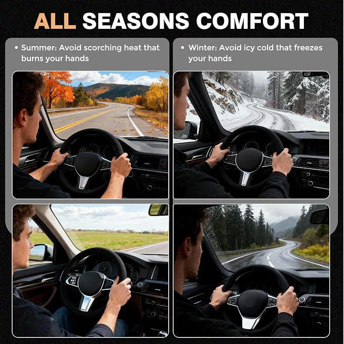 Car Steering Wheel Cover Winter, Microfiber Suede Steering Wheel Covers with Anti-Slip Lining, Breathable Elastic Car Steering Wheel Protector Soft, Universal Standard Size 14-15 inch