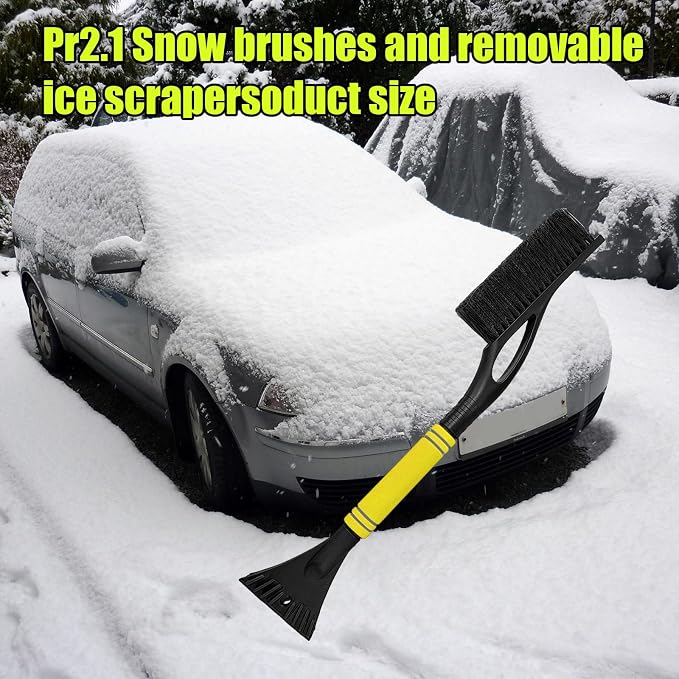 24 Inch Car Snow Scraper and Brush, Detachable Scratch Free Ice Scraper with Ergonomic Foam Grip, Universal Winter Snow Removal Tool for Car Windshield Window (Yellow)