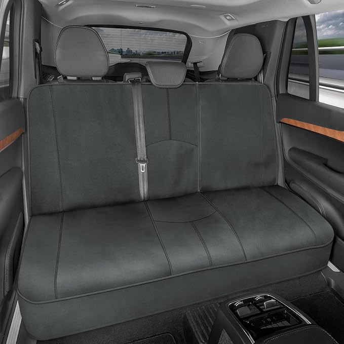 SpillGuard Waterproof Rear Bench Car Seat Cover, Black Stitching – Split Bench Rear Seat Protector with Neoprene Padding, Back Seat Cover for Kids & Dogs, Car Interior Covers