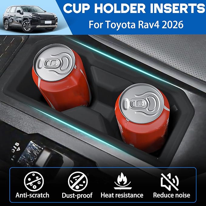 Cup Holder Insert for Toyota RAV4 2026 Accessories Center Console Silicone Cup Holder Drink Holder Organizer Non-Slip Noise-Free Cupholder Coaster Protector for RAV4 Black