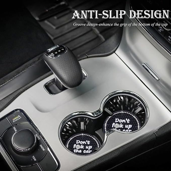 2PCS Bling Crystal Rhinestone Cup Holder Coaster – 2.75 Inch Anti-Slip Auto Insert Cup Coaster – Sparkling Interior Decor Accessories for Cars & Vehicles (Black & White)