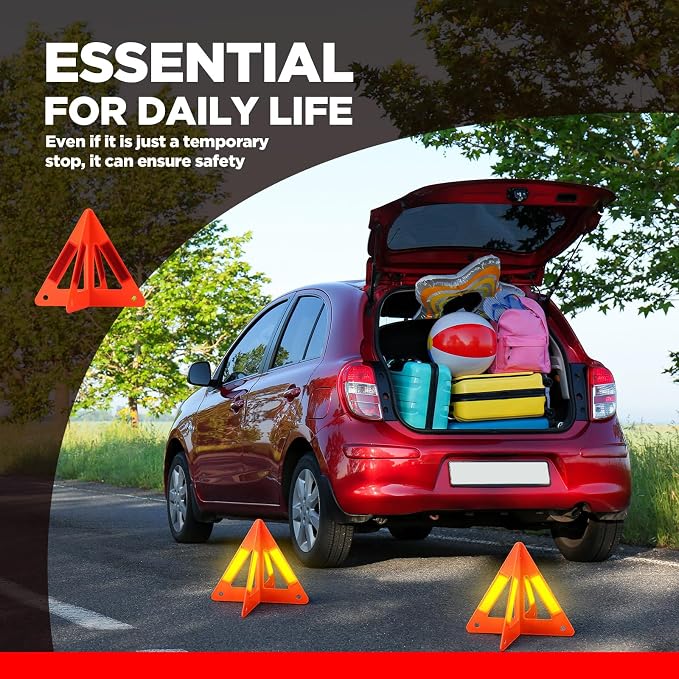8 Pcs Emergency Reflective Triangles Sign Foldable Warning Safety Triangles for Vehicle Kit Portable Reflector Roadside Tools Suitable for Cars Trucks Breakdown
