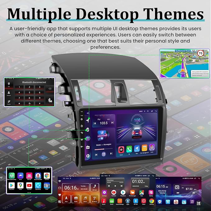 [2+64G] Android Car Stereo for Toyota Corolla 2009-2013 with Wireless Carplay and Android Auto, 9 Inch 2.5D Touchscreen Corolla Radio with EQ Sound/GPS/WiFi/SWC + AHD Backup Camera + Mic