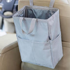 New Leak-Proof Travel Car Trash Bag, 3.5 Gallons Large Capacity Hanging Car Trash Can with Hook and Loop Lid and Handle, Multipurpose Trash Bin with Storage Pockets for SUV RV, Atomic Silver