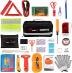 Car Roadside Emergency Kit, Vehicle Truck Safety Road Side Assistance Kits Auto Accessory, with Jumper Cables, Tow Rope, Reflective Triangle, Tire Pressure Gauge, etc