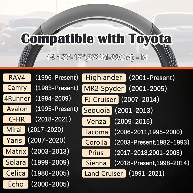 Car Steering Wheel Cover for Toyota RAV4,Camry,Highlander,Corolla,Prius,Tacoma, Standard Size - Black+Gray